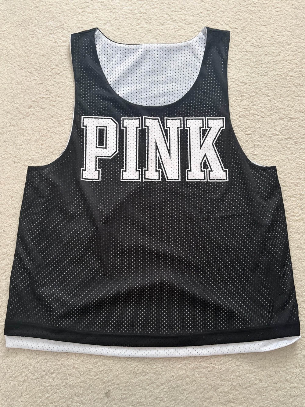 PINK Victoria's Secret Black/White Reversible Mesh Jersey Tank
